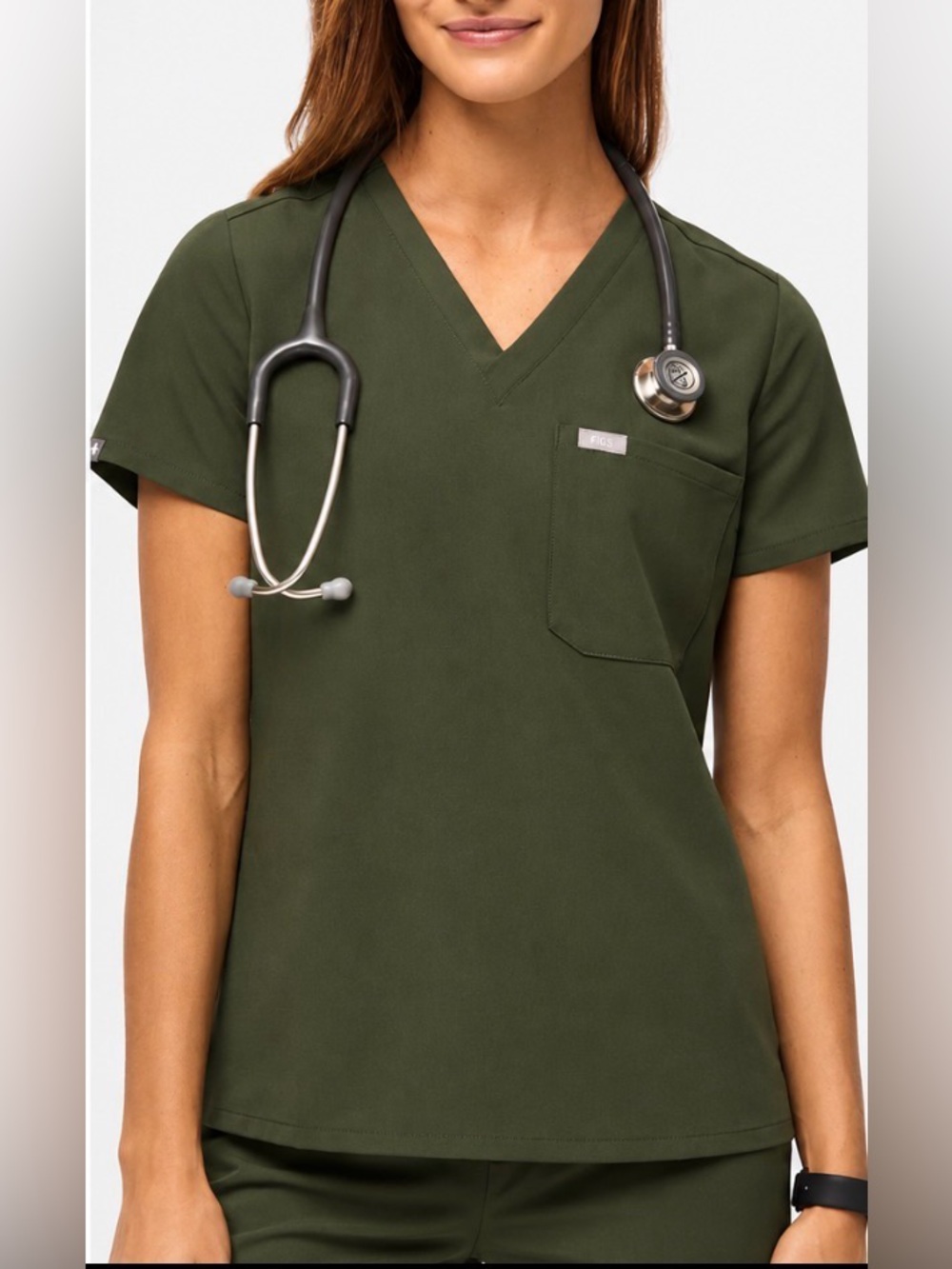 Figs dark Olive green one pocket V-Neck Medical Scrub Top XXS